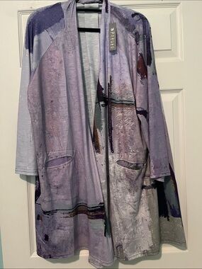 3 Potato Lavender Abstract Print Women's Duster